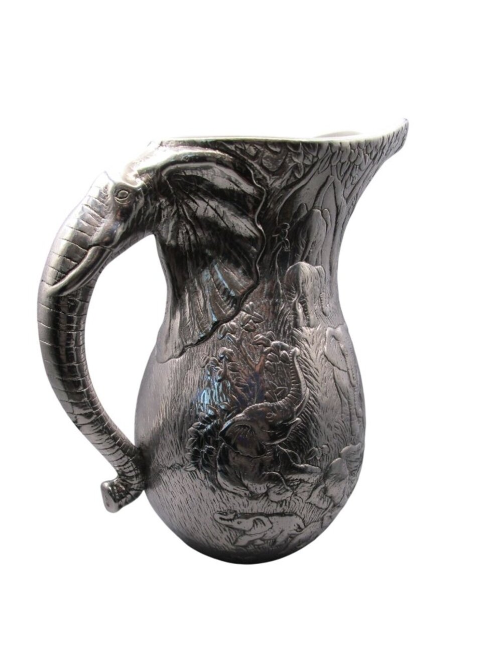 Vintage Arthur Court 1980 Cast Aluminum Elephant Embossed Pitcher Jungle Safari